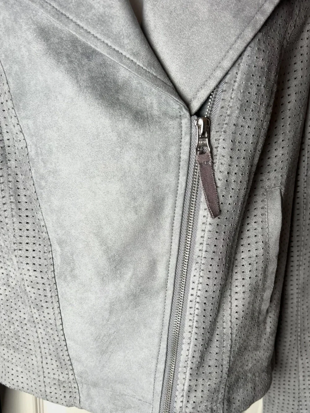 HEI HEI Anthropologie Jacket Faux Suede Gray Cut Out Zip Notched Collar Medium